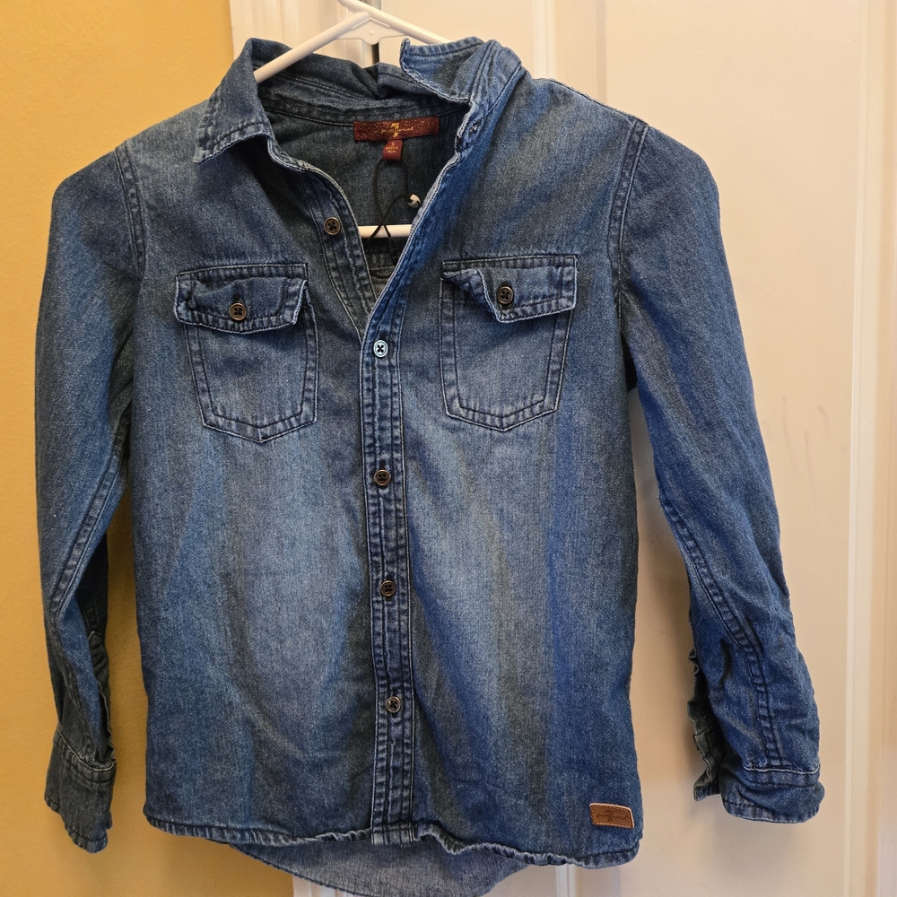 7 For All Mankind Womens Blue Denim Button Down Shirt Long Sleeve Size Small